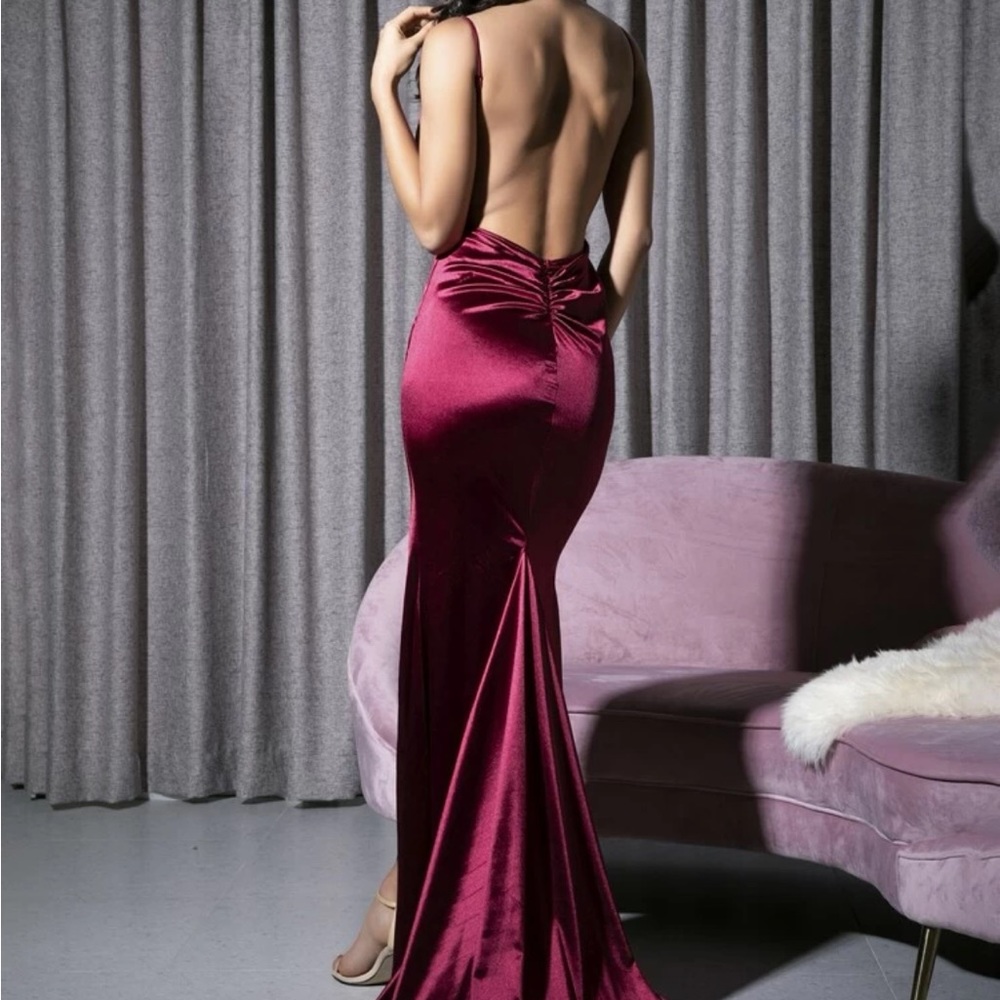 Burgundy Satin Backless Dress